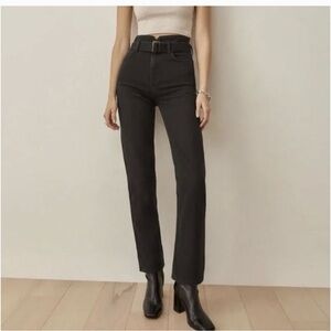 Women's Reformation Cynthia Belted High Rise Straight Jeans Size 28 Black